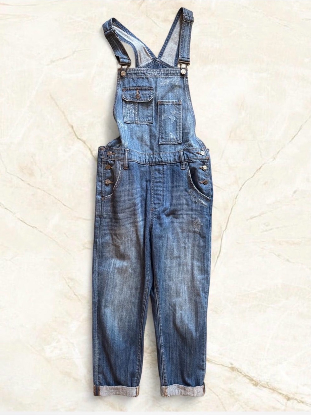 Hidden Jeans Girls Blue Distressed Denim Bib Overall Jumpsuit Button Pockets Sm